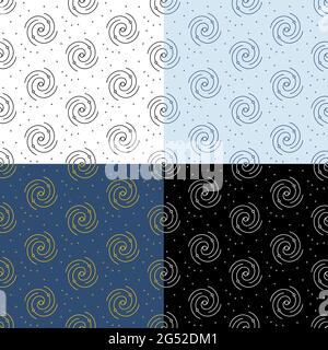 set of seamless patterns with spiral galaxy. Ornament for decoration and printing on fabric. Design element. Vector Stock Vector