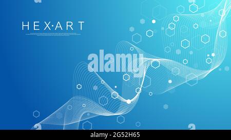 Technology abstract lines and dots connect background with hexagons. Hexagon grid. Hexagons connection digital data and big data concept. Hex digital Stock Vector
