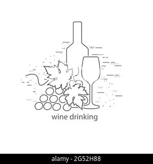 Wine bottle and glass thin flat design Stock Vector