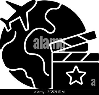 Setjetting tourism black glyph icon Stock Vector