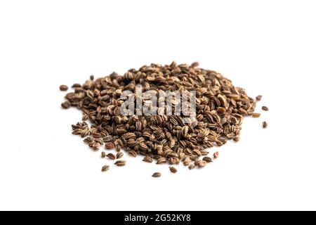 Pile  of celery seeds isolated on white ready to plant Stock Photo