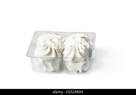 four  fruit marshmallow in retail plastic package isolated on white Stock Photo