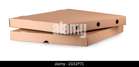 two empty pizza boxes isolated on white background Stock Photo