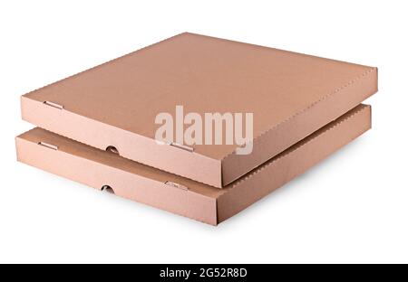 two empty pizza boxes isolated on white background Stock Photo