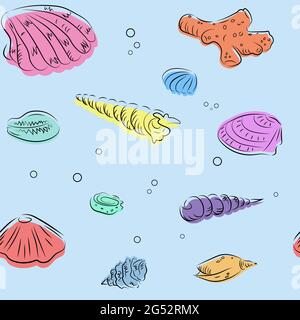 Seamless vector pattern with seashells Stock Vector