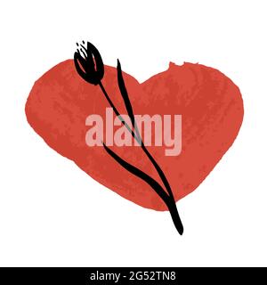 Colored strokes of acrylic paint and black flower Stock Vector