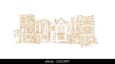 House composition drawing in old fashioned vintage style Stock Vector