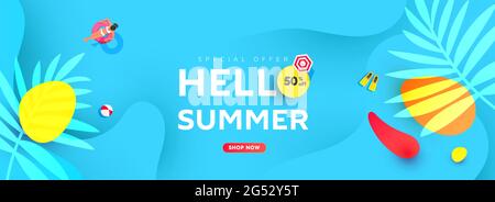 Summer sale editable template banner with fluid liquid elements and bubble forms for banner, greeting card, poster and advertising Stock Vector