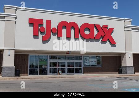 Warsaw - Circa June 2021: T.J. Maxx Retail Store Location. T.J Maxx is a discount retail chain featuring stylish brand-name apparel, shoes and accesso Stock Photo