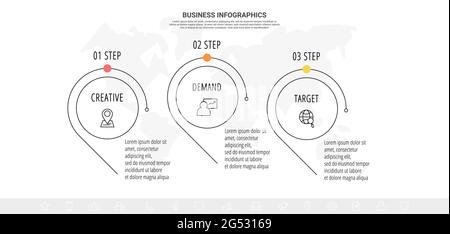 Three Line Time Line Line minimal infographics timeline with three steps rectangle elements ...