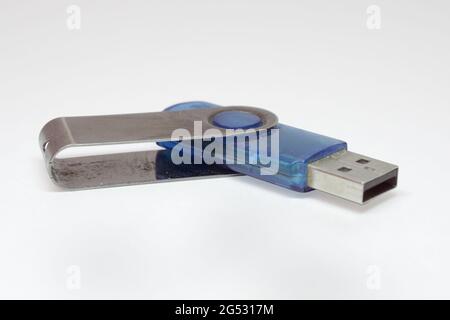 folding USB flash card, designed to be worn on key ring. portable digital data carrier. with clipping path Stock Photo