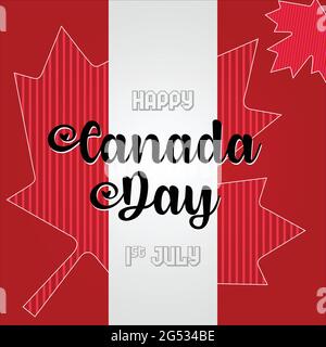 Celebration of Canada day poster on red, white combination of maple leaf. Calligraphic lettering of Canada day on the Maple leaf. Stock Vector