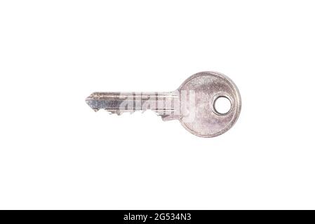 Single key isolated on white background with clipping path. Regular silver home key Stock Photo