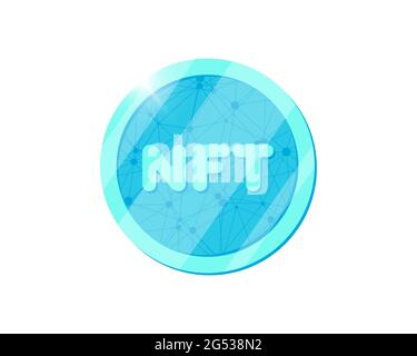NFT non fungible light blue token. Online money for buy exclusive art. Pay for unique collectibles in games. Blockchain technology crypto coin icon. Vector isolated eps illustration Stock Vector