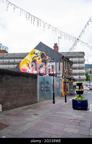 Skull mural on side of house in Cardiff, Wales. Stock Photo