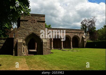 A view of the ruins of the medieval abbey complex at Kelso in the Scottish Borders. Stock Photo
