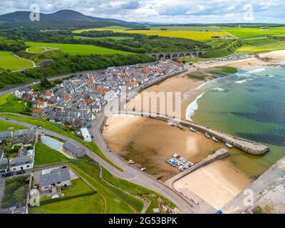 Aerial view from drone of  Cullen on Moray Firth coast in Moray, Scotland, UK Stock Photo