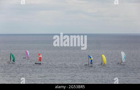 Kinsale, Cork, Ireland. 25th June, 2021. Coastal class yachts round the Old Head during day 3 of the Sovereign's Cup at Kinsale, Co. Cork, Ireland. - Credit; Credit: David Creedon/Alamy Live News Stock Photo