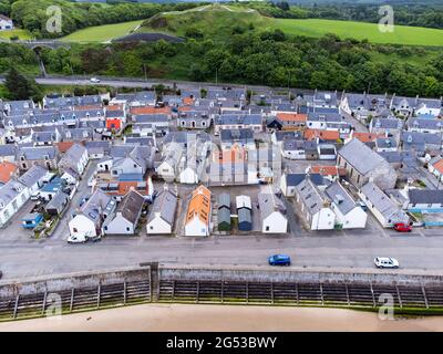 Aerial view from drone of  Cullen on Moray Firth coast in Moray, Scotland, UK Stock Photo