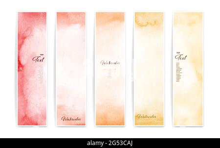 Set of four varicolored banners, abstract headers get creative with bright watercolor splashes. Stock Vector