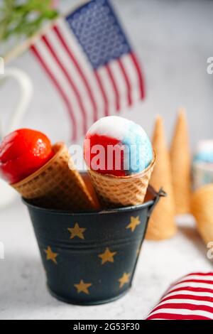 American Flag water ice / Memorial Day 4th of July Tricolor red blue ...