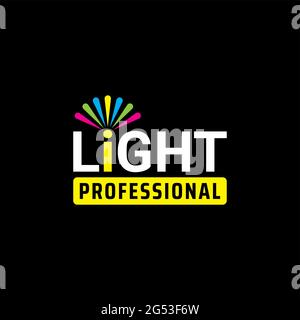 Light Professional Logo Concept for  Lighting Company, Multimedia or etc. Colorful Design on Black Color Background. Yellow, Pink, Green, Blue Stock Vector