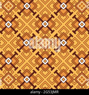Geometric ornament based on rhombuses and crosses. Seamless pattern. Ocher coloring. Stock Vector