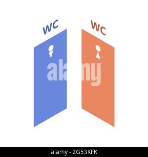 Toilet doors for men and women on a white background. Wc sign. Vector isometric illustration Stock Vector