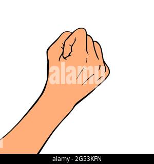 Female threatening hand fist on a white background. Protest or threat gesture. Cartoon vector illustration hand drawn Stock Vector