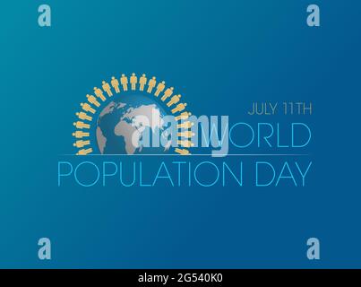 World Population Day.Vector containing globe with people around it.population concept.blue tones.July 11. Stock Vector