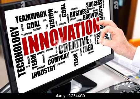 Innovation word cloud concept shown on a computer screen Stock Photo