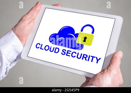 Tablet screen displaying a cloud security concept Stock Photo