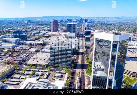 Aerial of Central ave in Phoenix Arizona Stock Photo