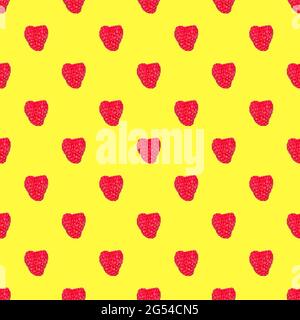 seamless pattern with red raspberries isolated on a yellow background Stock Photo