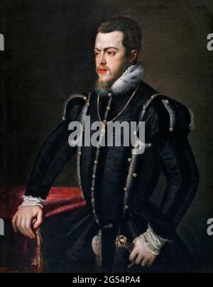 Philip II (1527-1598). Portrait of King Philip II of Spain by the workshop of Titian (Tiziano Vecellio:1490-1576),  oil on canvas,  1549-50