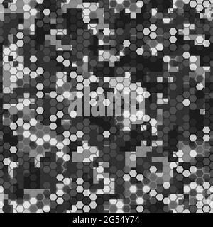 Seamless texture gray hex grid with pixels. Vector Illustration. Stock Vector