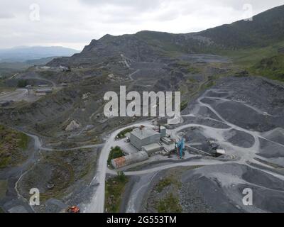 Blaenau Ffestiniog aerial image old slate mine and quarry Stock Photo