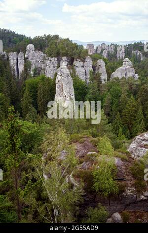 Rocks and forests in the protected landscape area Cesky Raj or Bohemian Paradise Stock Photo