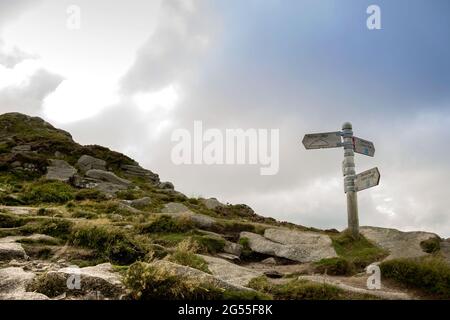 Directional sign just below Mither Tap of Bennachie. Aberdeenshire, Scotland, UK Stock Photo