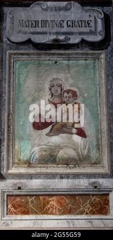 Cesate, Milano, Lombardy, Italy. Santuario della Beata Vergine delle Grazie (Sanctuary of the Blessed Virgin of Graces). Painting decipting Virgin Mary witth baby Jesus. Stock Photo