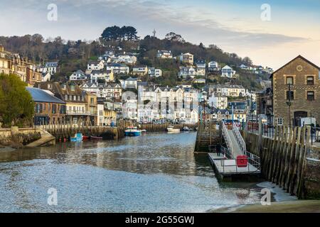 The Cornish coastal town of Looe, overlooking the Looe River, Cornwall, England. Stock Photo