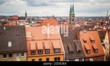 Nuremberg in Germany.  Panoramic view of historical Old Town. Cityscape Stock Photo