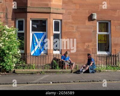 Glasgow, Scotland, UK. 17th June 2021: Scotland fans going to the final group game against Croatia at Hampden Park. Stock Photo