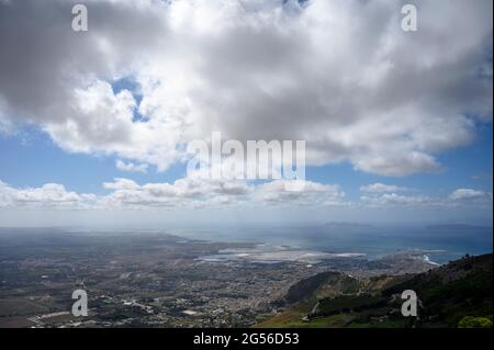 View of Trapani seen from Erice, Sicily, Italy. Stock Photo