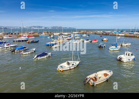 Boats moored in Paignton Harbour in south Devon. Stock Photo