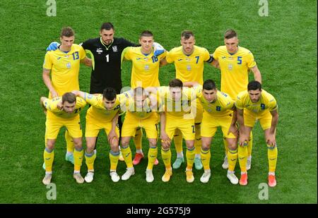 BUCHAREST, ROMANIA - JUNE 21, 2021: Players of Ukraine national football team pose for a group photo before UEFA EURO 2020 game against Austria at National Arena Bucharest