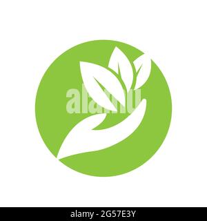hand and leaf logo vector illustration design template Stock Vector