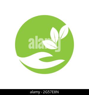 hand and leaf logo vector illustration design template Stock Vector