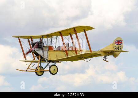 Royal Aircraft Factory B.E.2c biplane flown by pilot Matthew Boddington at airshow. Replica of a Great War plane flown by the Royal Flying Corps 1912 Stock Photo