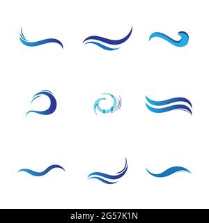 Set of blue sea waves. water wave logo set illustration design template Stock Vector